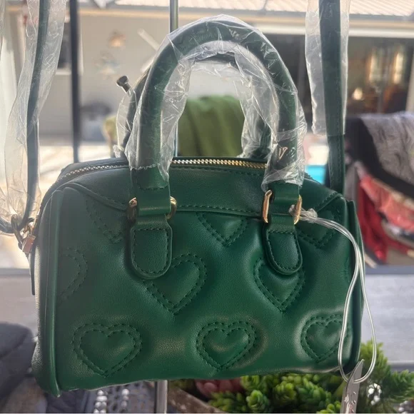 NWT, Like Dreams, Green Heart-Patterned Mini Bowling crossbody Bag. - Picture 8 of 8